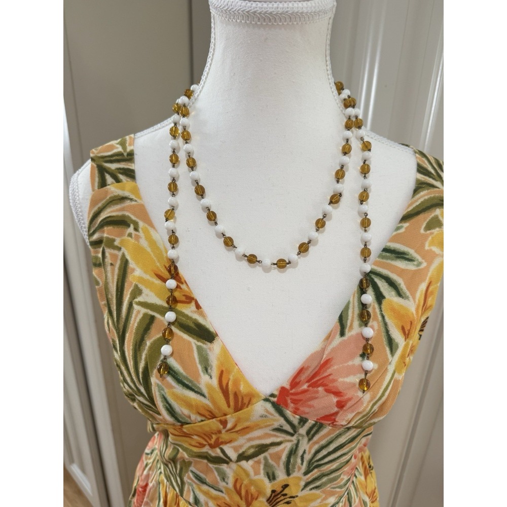 Vintage Faux Amber Bead And White Bead Wrap Necklace
